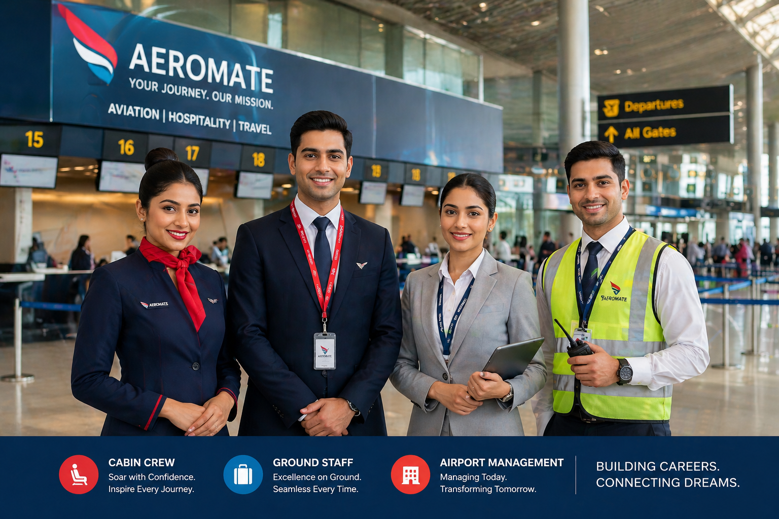 Aeromate aviation, hospitality and travel team at the airport
